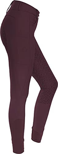 RIDERS CHOICE High Waist Vollbesatzreithose, Damen Reithose mit Silikonvollbesatz und Handytasche - RidersDeal Collection für Reiter, Plum, Gr. 36