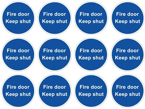 Pack of 12 self Adhesive, 80mm Diameter, self Adhesive Vinyl, Fire Door Keep Shut Signs