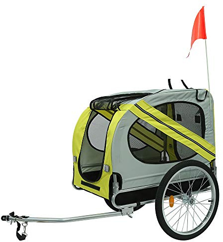 Klappbarer Hundefahrradanhänger, Fahrradanhänger mit Sicherheitsgurt und Flagge, Hundeanhänger Max. 40 kg (gelb grau)