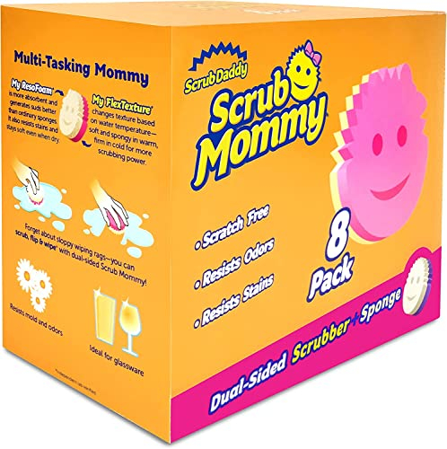 Scrub Daddy Dual Sided Sponge and Scrubber - Scrub Mommy - Scratch Free Sponge for Dishes and Home, Soft in Warm Water, Firm in Cold, Odor Resistant (8 Count (Pack of 1))