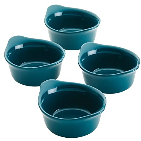 Rachael Ray Solid Glaze Lot de 4 ramequins ronds en céramique Bleu sarcelle