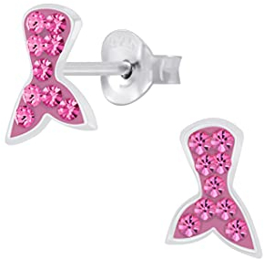 Laimons Mädchen-Ohrstecker Meerjungfrau Flosse Meerjungfrauflosse 8mm mit Glitzer aus Sterling Silber 925 (Pink)
