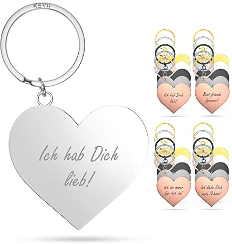 KEYU NEU Schlüsselanhänger - Ich Habe Dich Lieb, Ich Liebe Dich | Herz Anhänger (Silber)