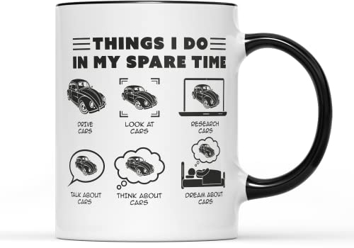 in My Spare Time Car Black Mug Tea Coffee Cup Funny Adult Watch Research Talk Think Dream Comic Strip Hobbies Hobby Sports Vehicle Van Race Engine Gift Present (Black Handle Prime)