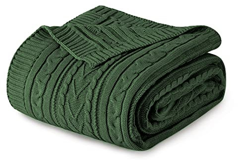 Aormenzy Forest Green Cable Knit Throw Blanket Queen Size for Bed Couch Sofa, Super Soft Cozy Knitted Blanket 90 x 90 Bed Blankets Full Size