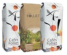 CAFÉS FOLLIET - Cafés En Grains - Lot de 3 - Crémoka & Alunya & Platanilo - Torréfaction traditionnelle - Arabica Pur - Grains Entiers - 3 x 1kg