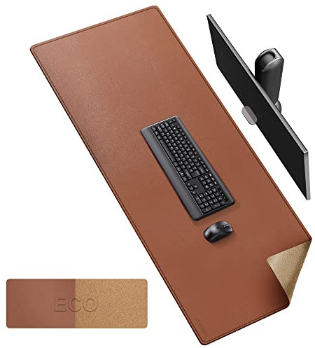 MAIDERN Cork & Leather Desk Pad, 160cm x 60cm Large XXL Mat, Full Desk Mouse Pad, Dual Sided Protector for Gaming Home Office (Brown)