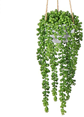 Piante artificiali da appendere, piante grasse artificiali, in vaso da appendere alla parete, per casa, cucina, giardino, ufficio, matrimonio, per interni ed esterni, altezza della pianta: 35 cm