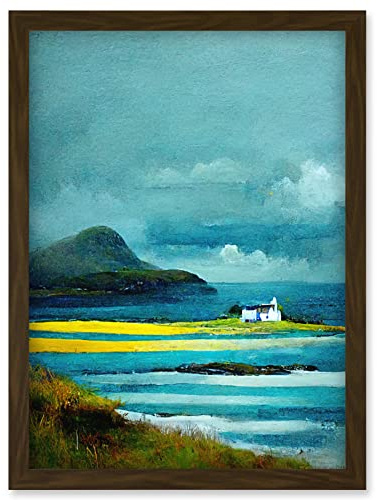 Doppelganger33 LTD Isle Harris White Crofters Cottage Scotland Seascape Artwork Framed Wall Art Print A4