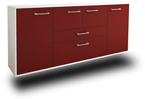 Lqliving Kommode Sideboard Orange, Korpus in Weiss matt, Front im trendigem Rot/Bordeaux (180x77x35cm), inkl. Metall Griffen, Wandmontage, Made in Germany