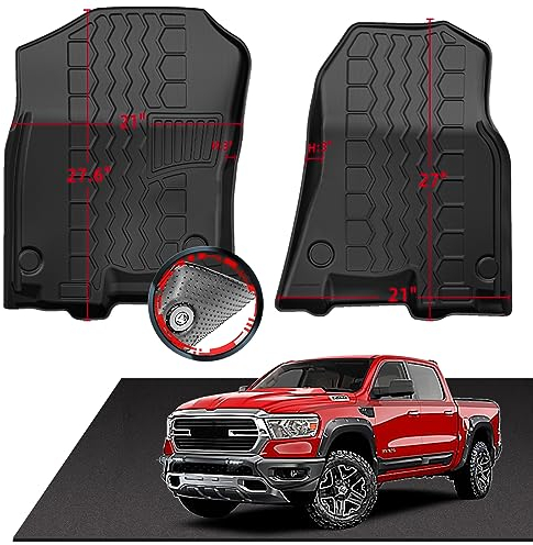 rutschfeste 3D-Gummi-Fußmatten (nur vorne), passend für Dodge Ram 1500 2019–2024, Allwetter-Auto-Bodeneinlagen, Automobil-Teppich für Winter, Ski, Jagd, Camping