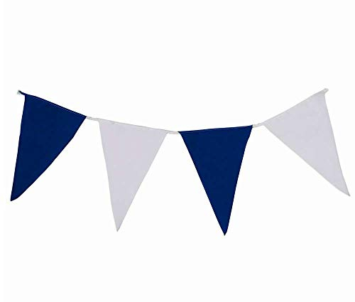 Wimpelkette (10 Meter) blau-weiß aus Stoff » Premiumqualität « Wind- und Wetterfest an Nylonseil, 4 Wimpel pro Meter, 100% Fahnenpolyester, robuster Fahnenstoff, Schützenfest,Outdoor