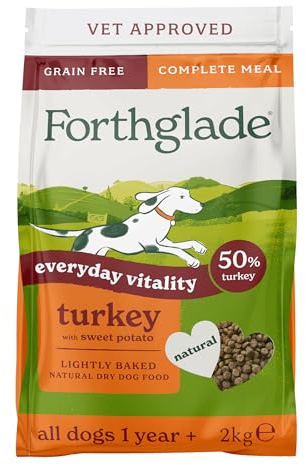 Forthglade Dry Dog Food, Lightly Baked, (2kg), Hypoallergenic and Grain Free Dog Food, Adult 1 Year +, Turkey With Sweet Potato, Completed and Balanced Meal, 50% Single Source Protein