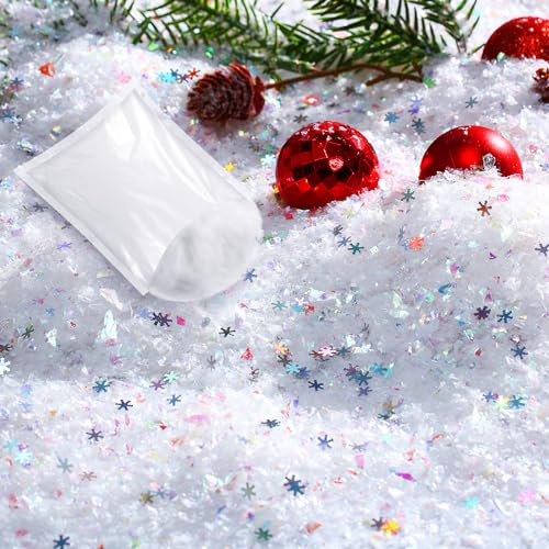 Threan Weihnachten Kunstschnee Dekoration 320 g Flauschige Schneeflocken Konfetti für Innen Feiertagskonfetti für Weihnachten Baum DIY Basteln Geburtstag Hochzeit Party Deko Zubehör (Bunt)