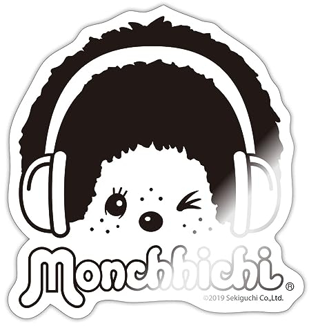 Spreadshirt DJ Monchhichi Mit Kopfhörern Sticker Aufkleber, 10 x 10 cm, Weiß glänzend