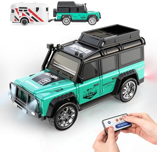 Kazzley Ferngesteuertes Auto Mini RC Car ab 3 4 5 6 Jahre, 2.4GHz Mini RC Auto mit Abschleppwagen und LED-Licht, 1:64 Remote Control Car, 3 Geschwindigkeiten, Kinder Auto Spielzeug Geschenk(Grün)