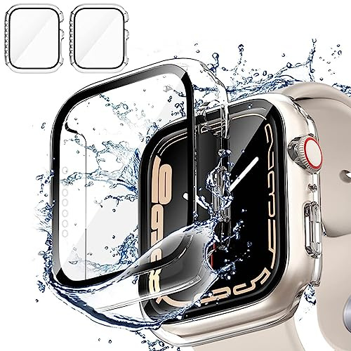 Unnderwiss [2 Piezas] Transparente Fundas A-pple Watch Serie 6 / SE/Series 5 / Serie 4 44mm con Protector de Pantalla Cristal Templado,HD Anti-Choque Cobertura Completa Carcasa para iWatch
