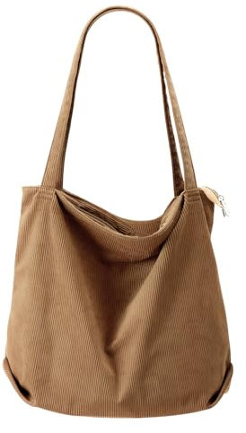 VOSSOT Cord Tasche Damen Umhängetasche mit Reißverschluss Shopper Damen Große Tote Bag Crossbody Schultertasche Handtasche für Arbeit Büro Reise Einkauf Schule und Alltag Khaki
