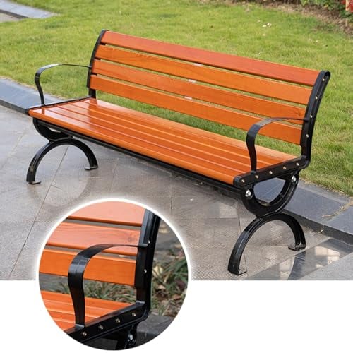 PALE Parkbank Mit Rückenlehne, 1,2 M Outdoor-Freizeitbank, Holzbretter + Beine Aus Aluminiumguss, Tragbar 500 Kg