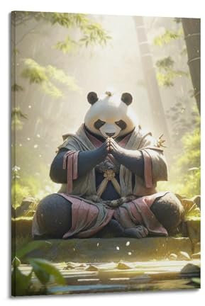 QLLS Animal Art Poster Panda Zazen Dekorative Leinwand Familie Schlafzimmer Kunstwerk Bild Gemälde 20 x 30 cm