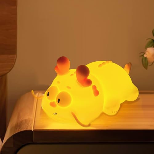 Silikon Nachtlicht Baby, Niedlich Drachenform Stilllicht Touch LED Lampe Dimmbar und Zeitschaltuhr Nachttischlampe Kinder, Geschenke für Kinderzimmer Mädchen Junge