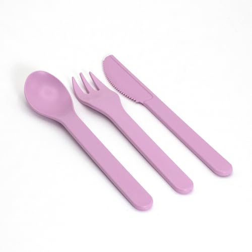 Ökolution Juego de cubiertos de plástico de 54 piezas, 18 cuchillos, tenedores, cucharas, duraderos y estables, color rosa, RPET – de plástico reciclado