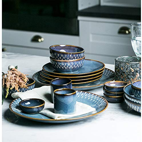 QIAOCEN Juego De Vajilla De Porcelana Con Patrón Azul Elegante, Combinación De Taza Y Plato De Tazón De Cerámica Saludable Cocido A Alta Temperatura, Servicio Para 4 Personas 24 Piezas