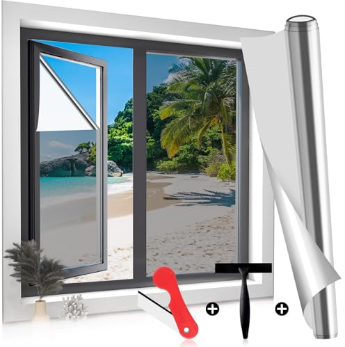 VMUTGA Vinilos Espejo para Ventanas 44.5x200cm, Vinilo para Ventanas Efecto Espejo Cristal, Lámina Protector Solar Privacidad, Anti 85% Calor y 90% UV para Hogar Oficina