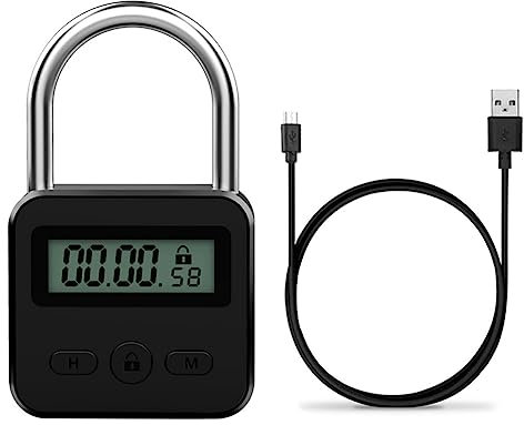 Wsidrnty Smart Time Lock LCD-Display, elektronischer , USB, wiederaufladbar, , Vorhängeschloss, elektronischer Reisetimer, Schwarz