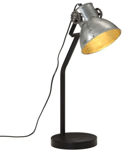 vidaXL Schreibtischlampe, Tischlampe Industrie-Stil, Schreibtischleuchte Handbemalt, Leselampe Nachttischlampe, 25 W Vintage-Silber E27