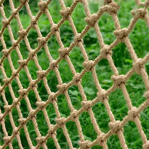 RongHuiDa Hanfseilnetz Zum Klettern,Natürliches Jute-Netz für Den Fantasie-Garten,Dekoratives Zubehör Im Mediterranen Stil,Balkon-Garten-Deckendekoration Im Freien(Size:3M×3M(9.8FT×9.8FT),Color:Jute)