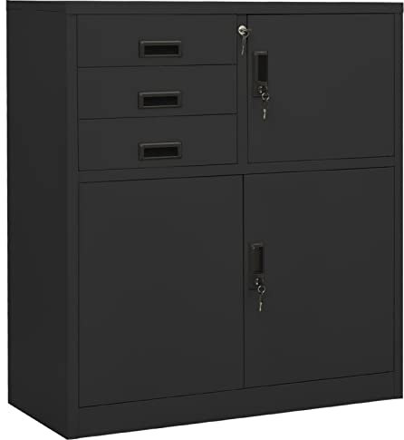 Capwee Meuble de Rangement Bureau avec tiroirs Casier de Rangement Metal Armoire Metallique Armoire avec Serrure pour Bureau Salon Garage-Anthracite-90x40x102 cm