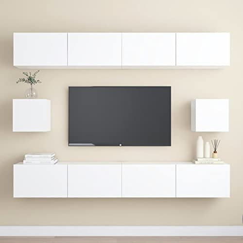 Iiaky Ensemble de Meubles TV 6 pcs Blanc Aggloméré,Table Basse Salon Meuble TV,Meuble TV,Table Basse Couleurs