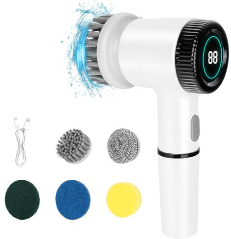 Elektrische Reinigungsbürste - Spin Scrubber für Bad und Fugen, Fugenreiniger Elektrisch, Electric Cleaning Brush mit Led Anzeige, 5 Bürstenkopf und 2 Modi for für Haushalt, Fliesen, Küche und Reifen