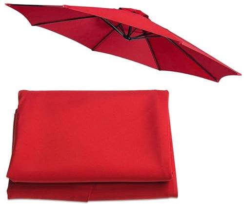 RAKKYO Regenschirm-Ersatztuch, Terrassenschirm-Ersatzüberdachung, Ersatz-Sonnenschirmstoff, Überdachungsoberabdeckung for Garten-Hinterhof-Pool(Red,3m/9.8ft (6Rib))