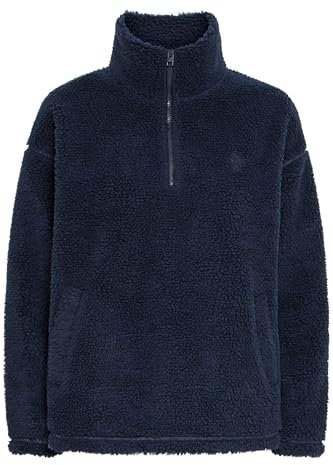 OXMO OXTolirone Damen Teddy-Pullover Sweater Pullover mit Troyerkragen Eingrifftaschen Loose fit, Größe:M, Farbe:Total Eclipse (194010)