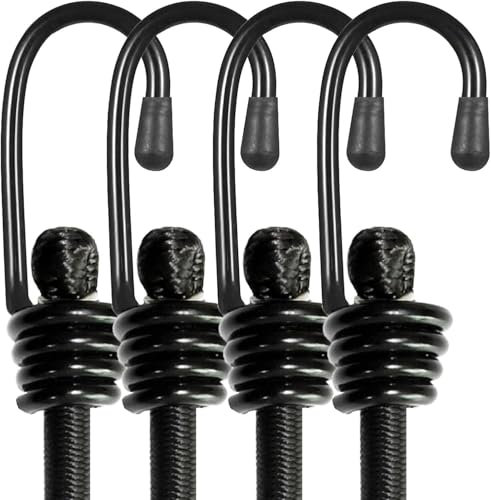 Bungee Cords with Hook 70cm Pack of 4 Heavy Duty Weatherproof & UV-Resistant Elastic Bungee Straps – Ideal for Securing Luggage, Camps, Tarps, Garden Furniture, Wheelie Bin Lid Covers