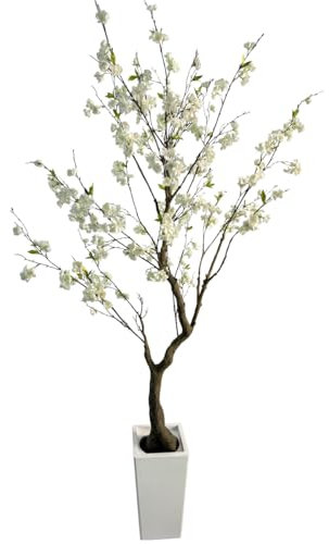 Alonfale Albero di ciliegio artificiale con fioriera, 2 m, ultra realistico, albero di Sakura finto per decorazione di casa e ufficio, fiori bianchi, albero a bassa manutenzione per interni/esterni (2