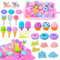 Feelhap Magic Sand Sandbox Set, Einhorn Geschenke für Mädchen Spielsand Koffer mit 1kg Kinetischer Sand und 31pcs Zubehör, Eiscreme Sandspielzeug Strandwerkzeuge Sensorisch Sandspielzeug Zaubersand