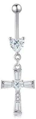 DAYLINLOVE Hängend Bauch Nabel Ring 925 Sterling Silber Bar Schmetterling/Kreuz/Jade/Schwangerschaft Bauch Nabel Piercing Körper Nabel Ring Schmuck Geschenke für Damen Mädchen Mütter