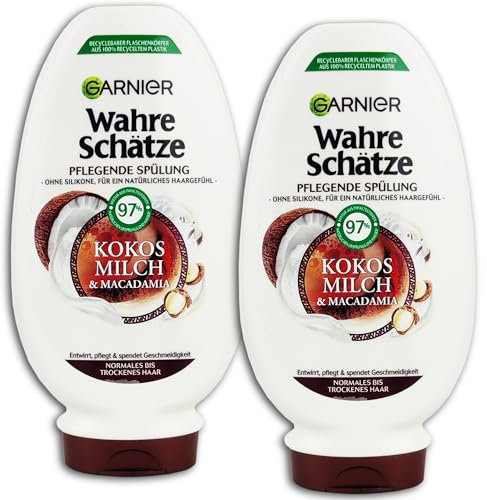2 er Pack Garnier Wahre Schätze Spülung Kokosmilch & Macadamia Normales & Trockenes Haar 2 x 200 ml