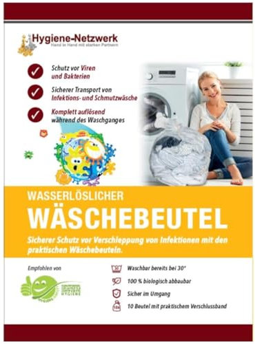 10 sacchetti per bucato idrosolubili 40 x 50 cm. 21 litri. Portata 4 kg. Solubile in acqua a partire da 30 °C. Per biancheria infettiva e sporca e per uso domestico