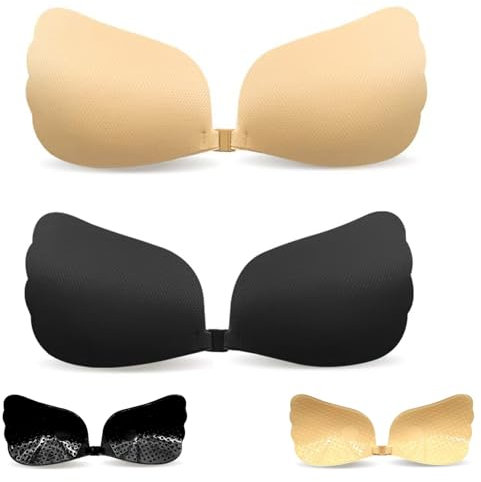 YQBFTC 2 Paires Soutien Gorge sans Bretelles Invisible,Soutien Gorge Dos Nu,Coque Adhesive Soutien Gorge à Ailes collantes, Réutilisable Soutiens-Gorge Femme Push Up pour Mariage,Fête,Robe Dos Nu