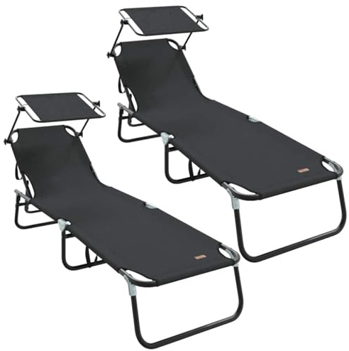 vidaXL Folding Sun Lounger Folding 2 pcs Black 56 x 190 x 81cm Fabric, Adjustable Outdoor Lounger, Rectangular Sun Chair, Durable Patio Seating, Compact Garden Recliner, Relaxation Terrace Furniture