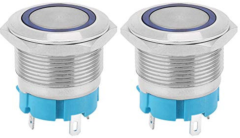 2 Piezas Interruptores de Botón Pulsador de 4 Pines y 22mm, Impermeables IP65 de Metal con Autobloqueo y Anillo de Luz para Modificación de Barcos y Vehículos (3-6VDC)
