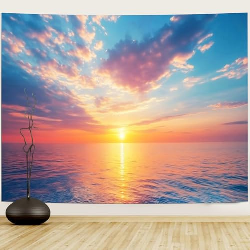Daesar Wandbehang Outdoor 210x140, Wandteppich Natur Sonnenuntergang Meer Wandbehang Decke Wandtuch Kinderzimmer Schlafzimmer