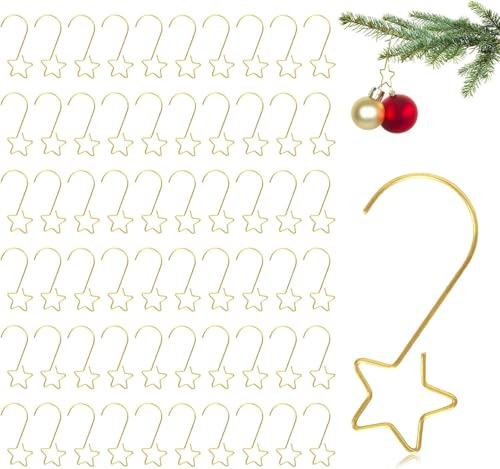 Yilnlg 60 Stück Haken für Weihnachtskugeln Golden, Stern Förmige Kugelaufhänger S Haken für Weihnachtsbaumschmuck, Metall Baumhaken Aufhänger, Klein Weihnachtskugeln Haken für Weihnachtsbaum Deko