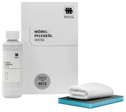 Musterring Möbelpflegeöl Weiß Set 250ml – Holzpflege für geölte Holzmöbel & Massivholz bianco – Schutz & Pflege in einem, inkl. Schleifpad & Pflegetuch