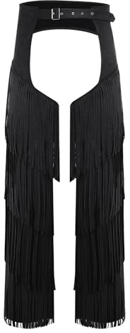 Jelory Western Cowboy Chaps for Men Adult Open Crotch Fringe Assless Motorcycle Chaps Pants Costume Xa Black Large