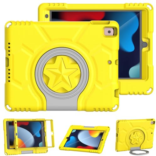 TrendGate iPad 9th/8th/7th Gen Case for 10.2 Inch 2021/2020/2019 - Yellow | Lightweight, Shockproof, Soft, EVA, Built-in Screen Protector, Multi-angle Grip Stand, iPad 9th/8th/7th Generation Kids Case
